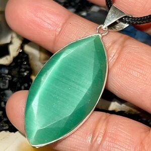 Petite Green Cat’s Eye Quartz Pendant 2”